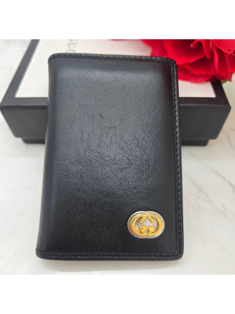 Gucci Card Case Wrinkled GG Black
